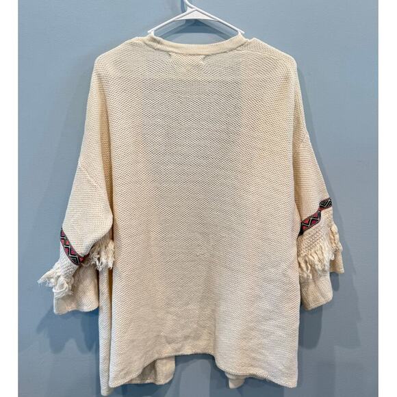 H & M Coachella Womens Open Cardigan Size Small Fringe Aztec Festival Cream Boho - Picture 5 of 8